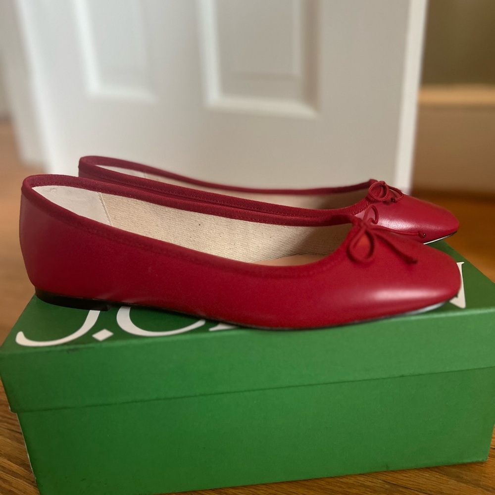 J. Crew Square Toe Red Quinn Flats